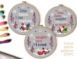 Santa modern Christmas cross stitch pattern pdf