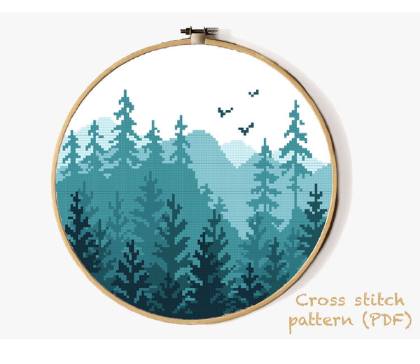 Forest  Modern Cross Stitch Pattern, nature, instant download PDF