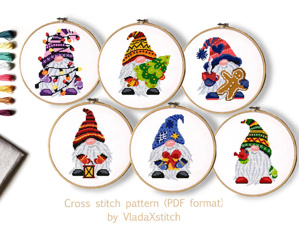 Christmas gnomes modern cross stitch pattern by VladaXstitch 