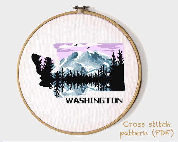 Washington state Modern Cross Stitch Pattern, landscape, instant download PDF