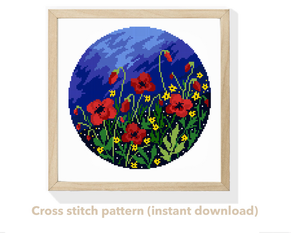 Flowers  Modern Cross Stitch Pattern, instant download pdf.