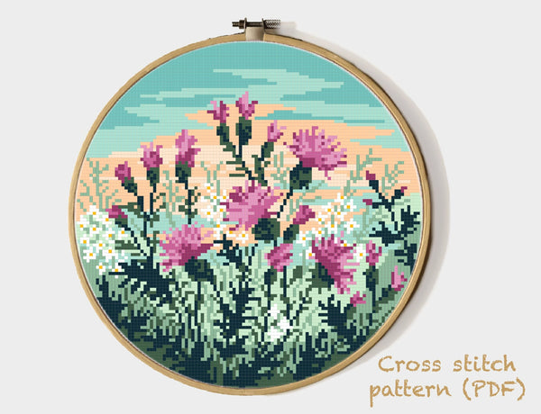 Flowers  Modern Cross Stitch Pattern, instant download pdf.