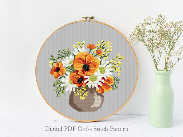 Flowers Modern Cross Stitch Pattern, floral, Instant download PDF