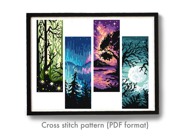 Set of 4 bookmarks Modern Cross Stitch Pattern, instant download PDF