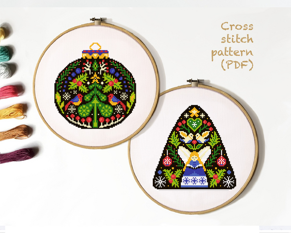 Christmas decor Modern Cross Stitch Pattern, easy cross stitch chart, nature cross stitch, angel, tree, Instant download PDF