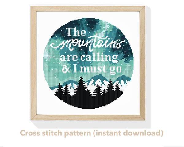 Landscape Cross Stitch Pattern, quote, mountains, forest,  INSTANT DOWNLOA