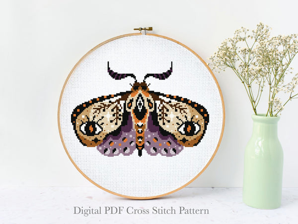 Moth Modern Cross Stitch Pattern, insects, Instant download PDF