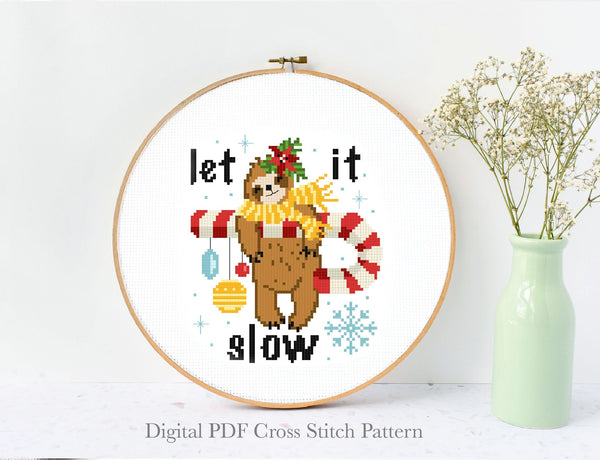 Christmas sloth Modern Cross Stitch Pattern, quote, holiday, instant pdf