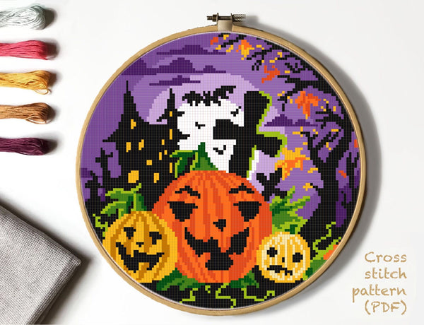 Halloween Modern Cross Stitch Pattern, instant download PDF