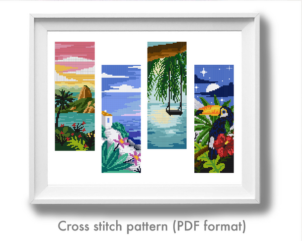 Set of 4 bookmarks Modern Cross Stitch Pattern, instant download PDF