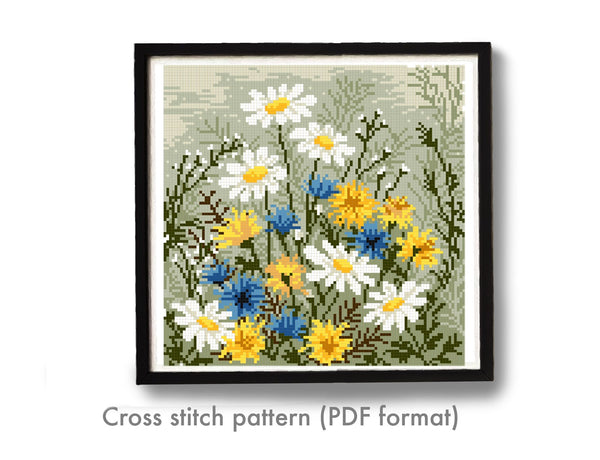 Flowers  Modern Cross Stitch Pattern, instant download pdf.