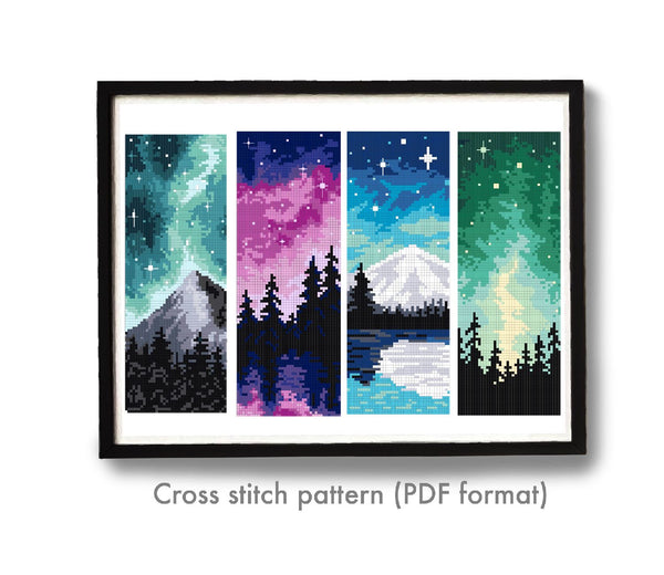 Set of 4 bookmarks Modern Cross Stitch Pattern, instant download PDF