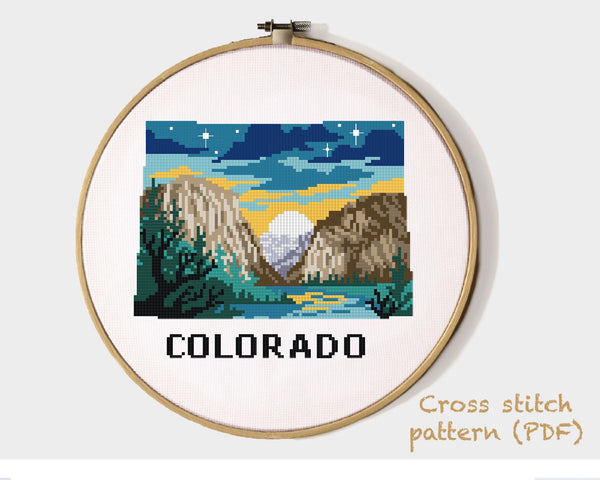 Colorado state Modern Cross Stitch Pattern, Rocky Mountain National Park, instant PDF