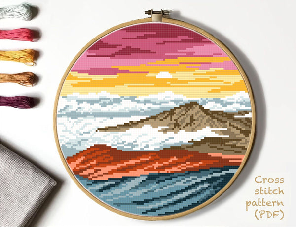 Haleakala National Park Modern Cross Stitch Pattern, Landscape, instant PDF