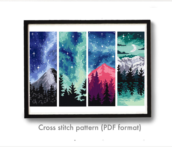 Set of 4 bookmarks Modern Cross Stitch Pattern, instant download PDF