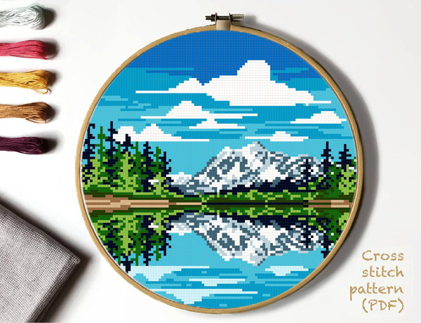 North Cascades National Park Modern Cross Stitch Pattern, instant download PDF