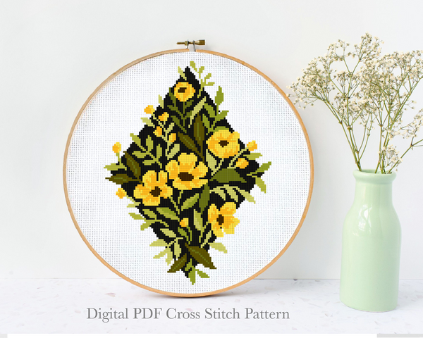 Floral Modern Cross Stitch Pattern, flower, Instant download PDF