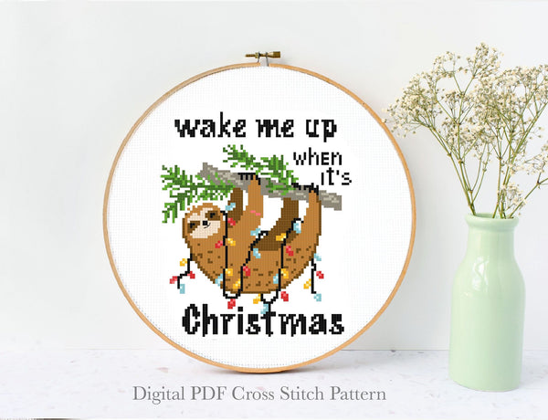 Christmas sloth Modern Cross Stitch Pattern, quotes, holiday, instant pdf