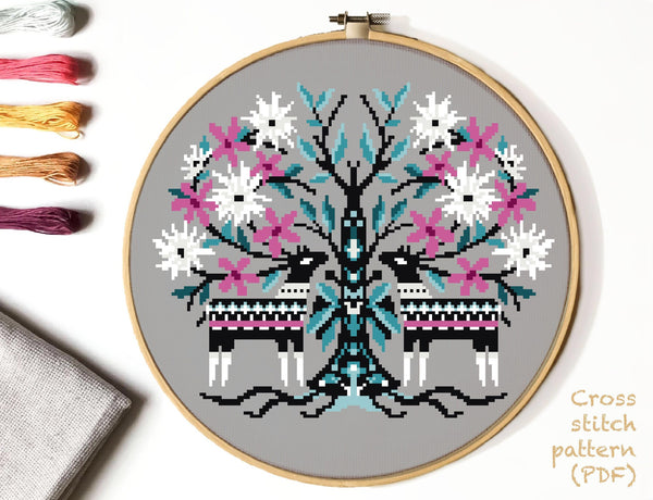 Folk Floral Modern Cross Stitch Pattern, Instant download PDF