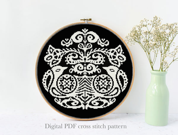 Folk Floral Modern Cross Stitch Pattern, flowers, Instant download PDF