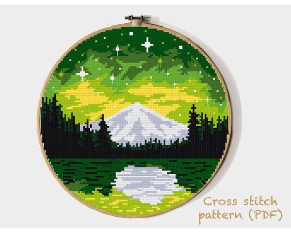 Landscape Cross Stitch Pattern, mountain,forest, lake,INSTANT DOWNLOAD PDF