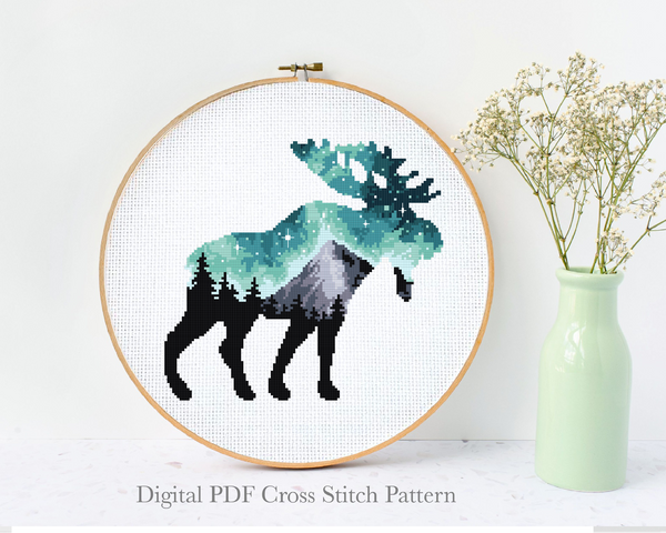 Moose Cross Stitch Pattern, animal cross stitch, instant PDF