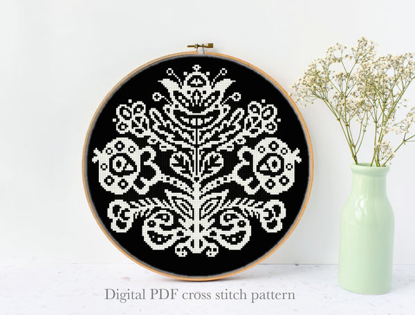 Folk Floral Modern Cross Stitch Pattern, flowers, Instant download PDF