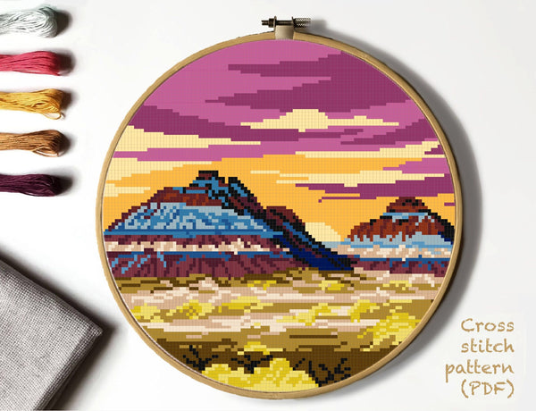 Petrified Forest National Park Modern Cross Stitch Pattern, Landscape, instant PDF