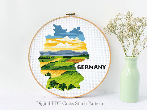 Germany silhouette  Modern Cross Stitch Pattern, country, instant download PDF