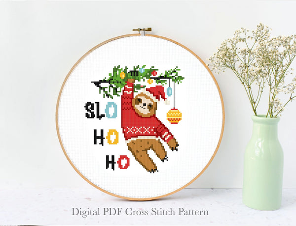 Christmas sloth Modern Cross Stitch Pattern, quotes, holiday, instant pdf