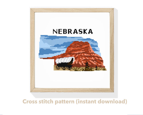 Nebraska state Modern Cross Stitch Pattern, Scotts Bluff National Monument , instant PDF