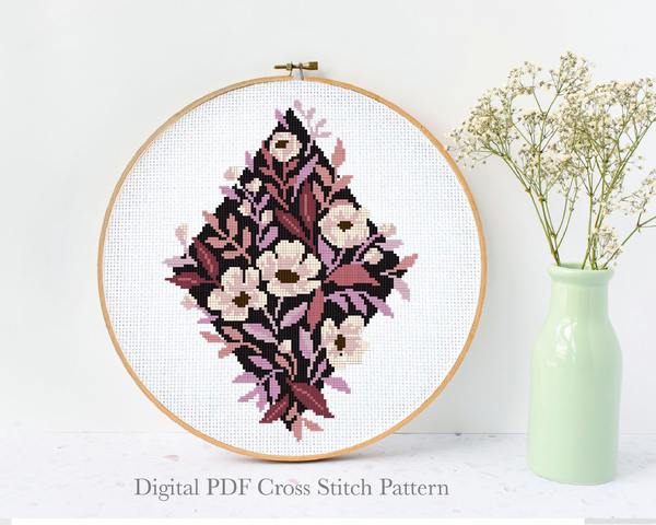 Floral Modern Cross Stitch Pattern, flower, Instant download PDF