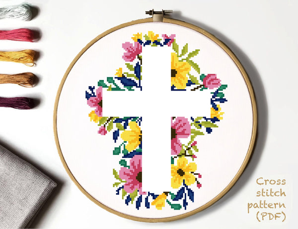 Floral Modern Cross Stitch Pattern, flower, Instant download PDF