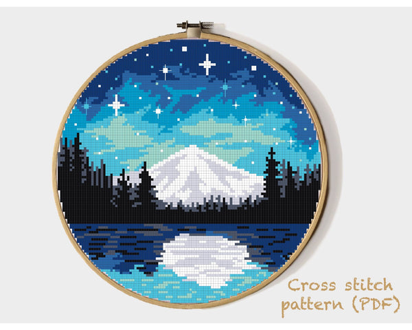 Landscape Cross Stitch Pattern, mountain,forest, lake,INSTANT DOWNLOAD PDF