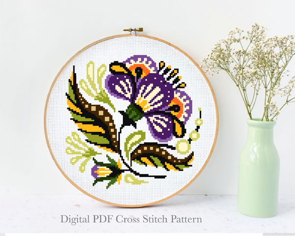 Floral Modern Cross Stitch Pattern, flower, Instant download PDF