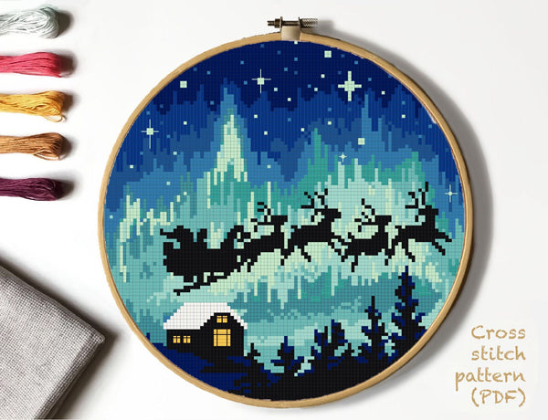 Northern Lights Modern Cross Stitch Pattern, Christmas cross stitch chart, INSTANT DOWNLOAD PDF