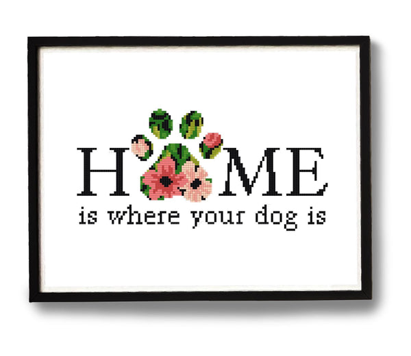 Home is where your dog is Modern Cross Stitch Pattern, buffalo plaid, Instant download PDF