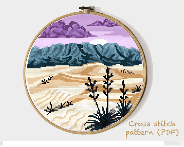 White sand National Park Modern Cross Stitch Pattern, Landscape, instant PDF