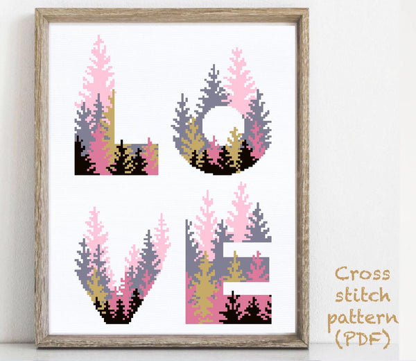 Love Modern Cross Stitch Pattern, quote, instant download PDF