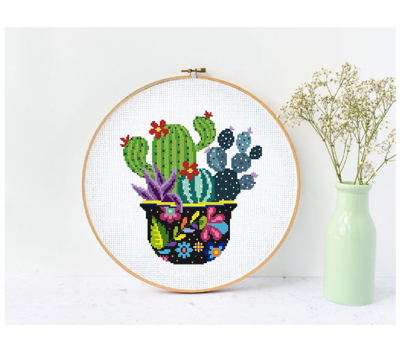 Cactus Cross Stitch Pattern, flower, Instant download PDF