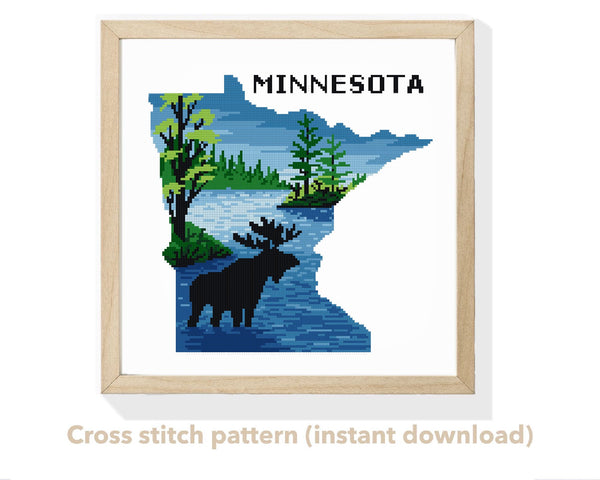 Minnesota state Modern Cross Stitch Pattern, Voyageurs national park, instant download PDF