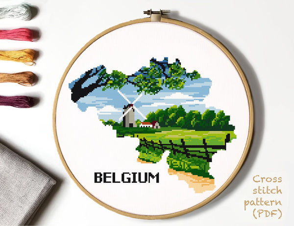 Belgium silhouette Modern Cross Stitch Pattern, design by vladaXstitch 