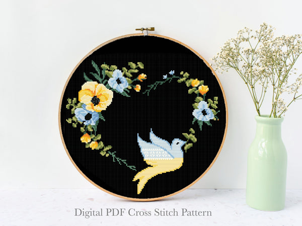 Ukraine cross stitch pattern, Flowers wreath Modern Cross Stitch Pattern, floral Instant download PDF