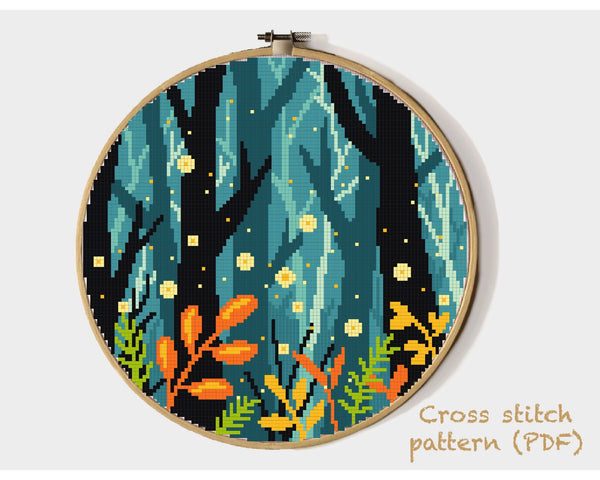 Landscape Modern Cross Stitch Pattern, nature, flowers, forest, instant download PDF