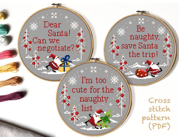 Christmas modern cross stitch pattern, Santa funny quote, instant download PDF 