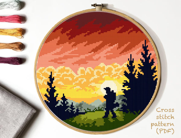 Landscape Modern Cross Stitch Pattern, mountains ,instant PDF