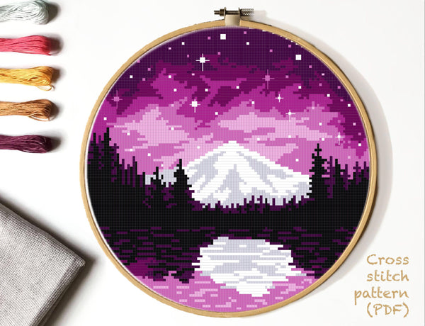 Landscape Cross Stitch Pattern, mountain,forest, lake,INSTANT DOWNLOAD PDF