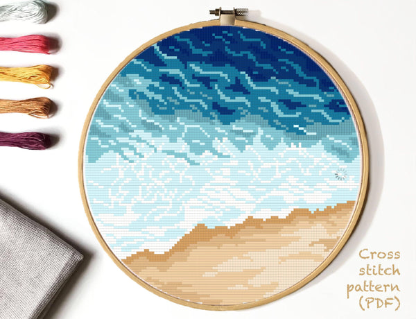 Sea, beach Modern cross stitch pattern, landscape, INSTANT DOWNLOAD PDF