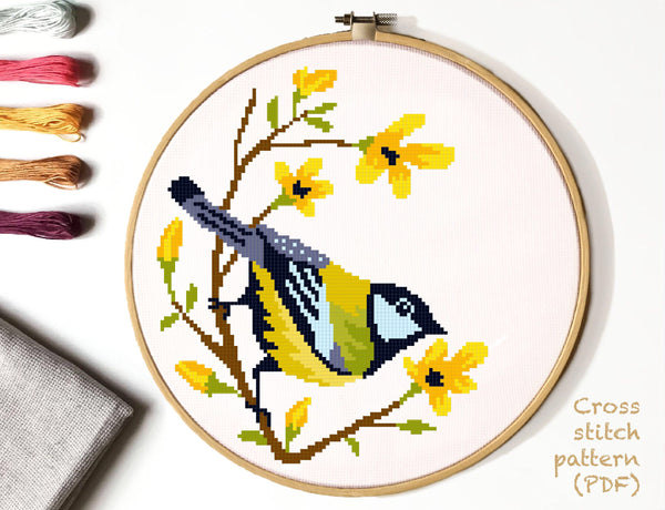 Bird Modern Cross Stitch Pattern, animal cross stitch, instant PDF