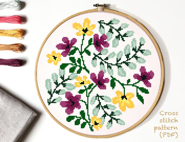 Floral Cross Stitch Pattern, flower,  Instant download PDF